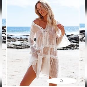 VICI- MADR FOR SUNNY DAYS SWISS DOT CROCHET BABYDOLL DRESS